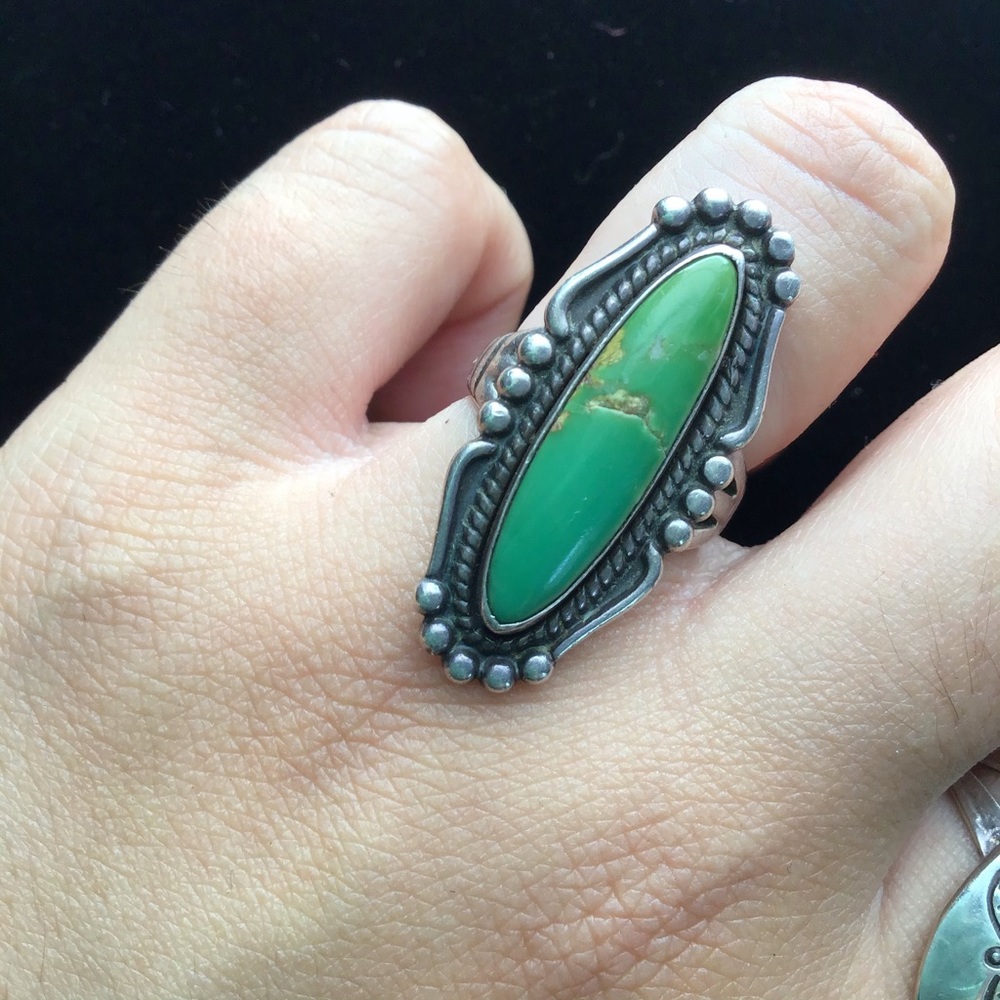 Vintage Fred Harvey Era Green Turquoise silver Ring